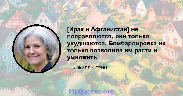 [Ирак и Афганистан] не поправляются, они только ухудшаются. Бомбардировка их только позволила им расти и умножить.