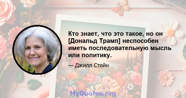 Кто знает, что это такое, но он [Дональд Трамп] неспособен иметь последовательную мысль или политику.