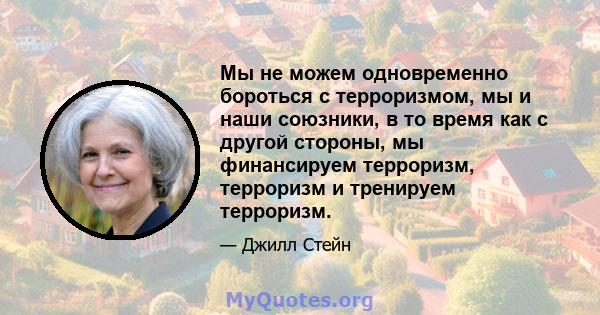 Мы не можем одновременно бороться с терроризмом, мы и наши союзники, в то время как с другой стороны, мы финансируем терроризм, терроризм и тренируем терроризм.