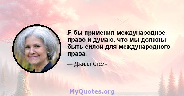 Я бы применил международное право и думаю, что мы должны быть силой для международного права.