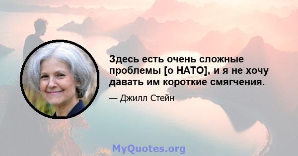 Здесь есть очень сложные проблемы [о НАТО], и я не хочу давать им короткие смягчения.