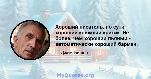 Хороший писатель, по сути, хороший книжный критик. Не более, чем хороший пьяный - автоматически хороший бармен.