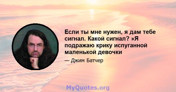 Если ты мне нужен, я дам тебе сигнал. Какой сигнал? »Я подражаю крику испуганной маленькой девочки