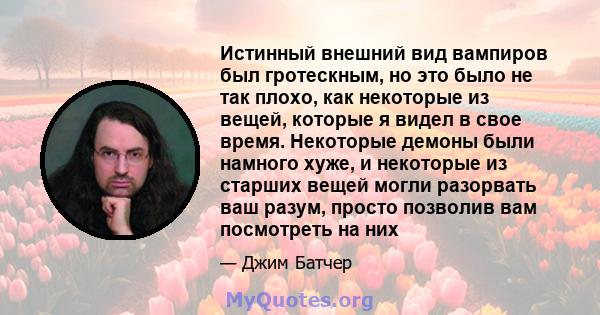 Истинный внешний вид вампиров был гротескным, но это было не так плохо, как некоторые из вещей, которые я видел в свое время. Некоторые демоны были намного хуже, и некоторые из старших вещей могли разорвать ваш разум,