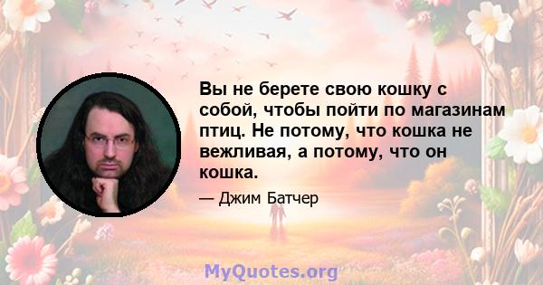 Вы не берете свою кошку с собой, чтобы пойти по магазинам птиц. Не потому, что кошка не вежливая, а потому, что он кошка.