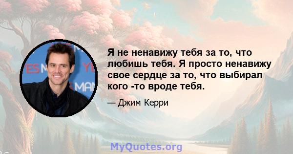 Я не ненавижу тебя за то, что любишь тебя. Я просто ненавижу свое сердце за то, что выбирал кого -то вроде тебя.