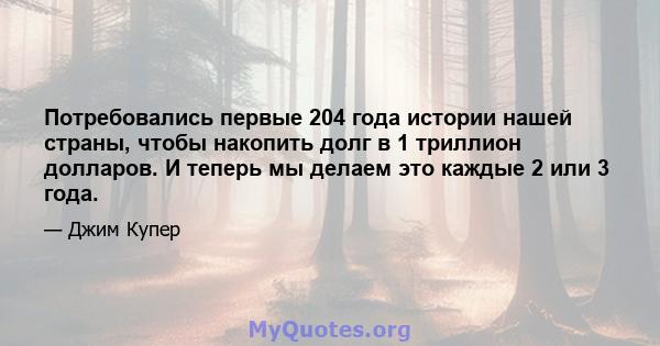 Потребовались первые 204 года истории нашей страны, чтобы накопить долг в 1 триллион долларов. И теперь мы делаем это каждые 2 или 3 года.