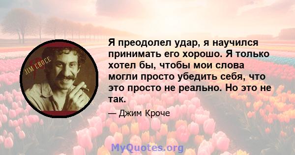 Я преодолел удар, я научился принимать его хорошо. Я только хотел бы, чтобы мои слова могли просто убедить себя, что это просто не реально. Но это не так.