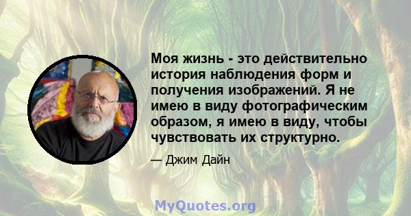 Моя жизнь - это действительно история наблюдения форм и получения изображений. Я не имею в виду фотографическим образом, я имею в виду, чтобы чувствовать их структурно.