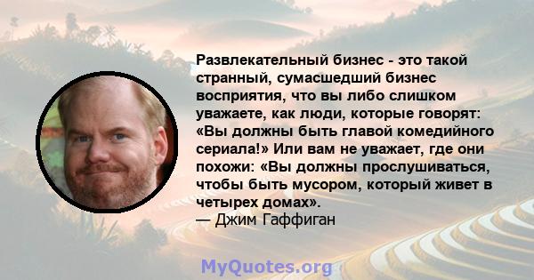 Развлекательный бизнес - это такой странный, сумасшедший бизнес восприятия, что вы либо слишком уважаете, как люди, которые говорят: «Вы должны быть главой комедийного сериала!» Или вам не уважает, где они похожи: «Вы