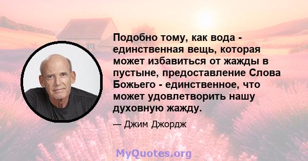 Подобно тому, как вода - единственная вещь, которая может избавиться от жажды в пустыне, предоставление Слова Божьего - единственное, что может удовлетворить нашу духовную жажду.