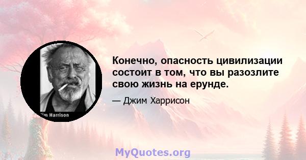 Конечно, опасность цивилизации состоит в том, что вы разозлите свою жизнь на ерунде.