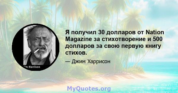 Я получил 30 долларов от Nation Magazine за стихотворение и 500 долларов за свою первую книгу стихов.