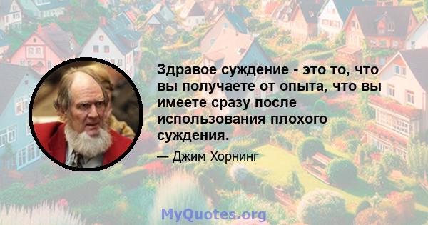 Здравое суждение - это то, что вы получаете от опыта, что вы имеете сразу после использования плохого суждения.