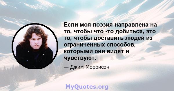 Если моя поэзия направлена ​​на то, чтобы что -то добиться, это то, чтобы доставить людей из ограниченных способов, которыми они видят и чувствуют.