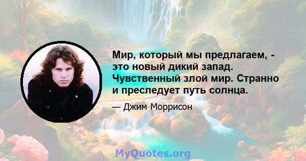 Мир, который мы предлагаем, - это новый дикий запад. Чувственный злой мир. Странно и преследует путь солнца.