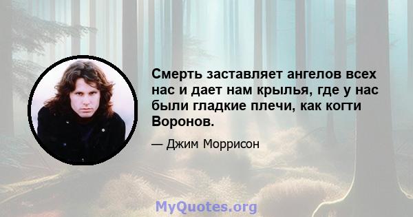 Смерть заставляет ангелов всех нас и дает нам крылья, где у нас были гладкие плечи, как когти Воронов.