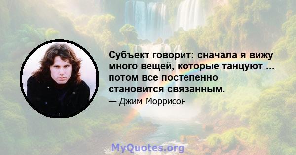 Субъект говорит: сначала я вижу много вещей, которые танцуют ... потом все постепенно становится связанным.