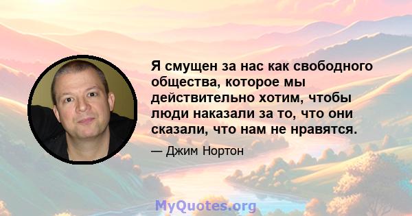 Я смущен за нас как свободного общества, которое мы действительно хотим, чтобы люди наказали за то, что они сказали, что нам не нравятся.