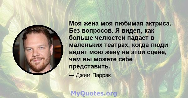 Моя жена моя любимая актриса. Без вопросов. Я видел, как больше челюстей падает в маленьких театрах, когда люди видят мою жену на этой сцене, чем вы можете себе представить.