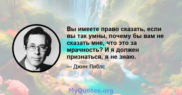 Вы имеете право сказать, если вы так умны, почему бы вам не сказать мне, что это за мрачность? И я должен признаться, я не знаю.