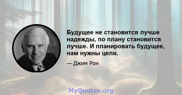 Будущее не становится лучше надежды, по плану становится лучше. И планировать будущее, нам нужны цели.