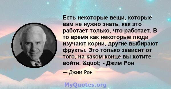 Есть некоторые вещи, которые вам не нужно знать, как это работает только, что работает. В то время как некоторые люди изучают корни, другие выбирают фрукты. Это только зависит от того, на каком конце вы хотите войти.