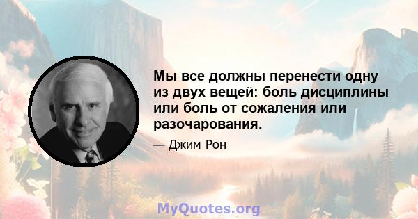 Мы все должны перенести одну из двух вещей: боль дисциплины или боль от сожаления или разочарования.