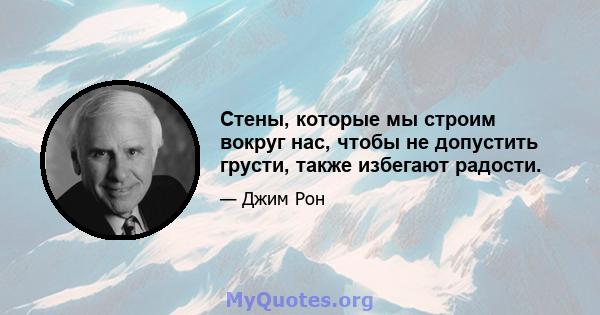 Стены, которые мы строим вокруг нас, чтобы не допустить грусти, также избегают радости.