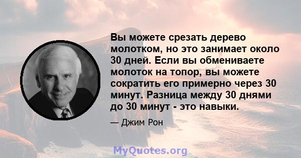 Вы можете срезать дерево молотком, но это занимает около 30 дней. Если вы обмениваете молоток на топор, вы можете сократить его примерно через 30 минут. Разница между 30 днями до 30 минут - это навыки.