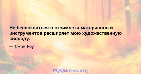 Не беспокоиться о стоимости материалов и инструментов расширяет мою художественную свободу.