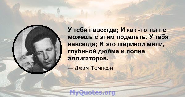 У тебя навсегда; И как -то ты не можешь с этим поделать. У тебя навсегда; И это шириной мили, глубиной дюйма и полна аллигаторов.