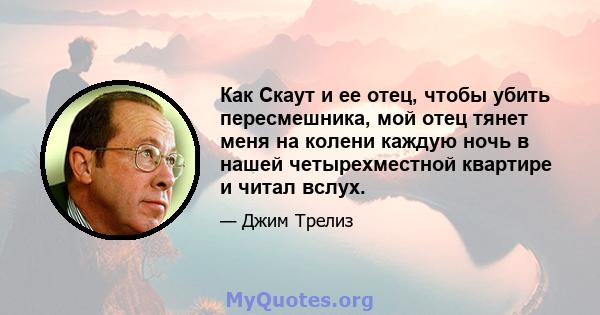 Как Скаут и ее отец, чтобы убить пересмешника, мой отец тянет меня на колени каждую ночь в нашей четырехместной квартире и читал вслух.