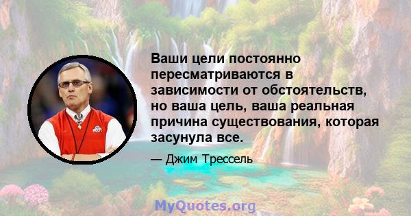 Ваши цели постоянно пересматриваются в зависимости от обстоятельств, но ваша цель, ваша реальная причина существования, которая засунула все.