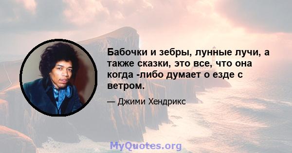 Бабочки и зебры, лунные лучи, а также сказки, это все, что она когда -либо думает о езде с ветром.