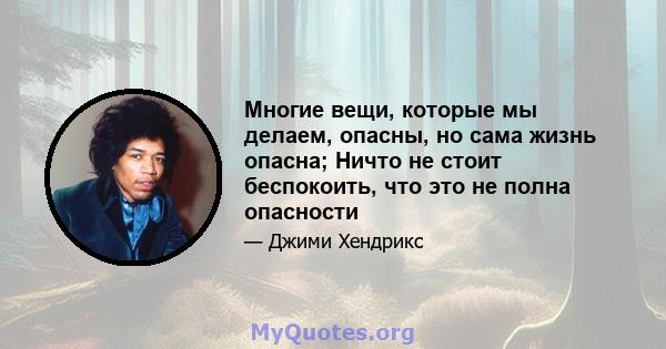 Многие вещи, которые мы делаем, опасны, но сама жизнь опасна; Ничто не стоит беспокоить, что это не полна опасности