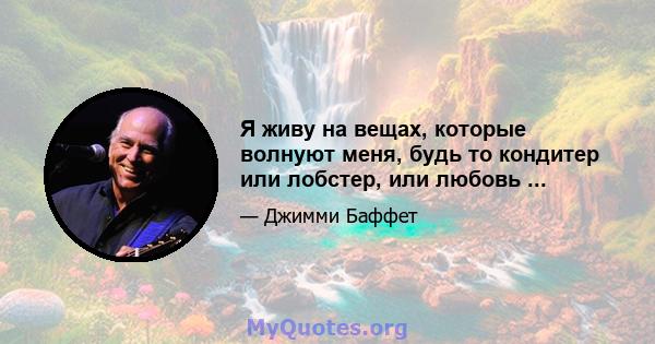 Я живу на вещах, которые волнуют меня, будь то кондитер или лобстер, или любовь ...