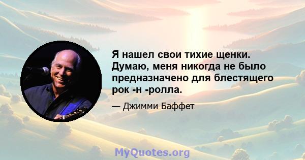 Я нашел свои тихие щенки. Думаю, меня никогда не было предназначено для блестящего рок -н -ролла.