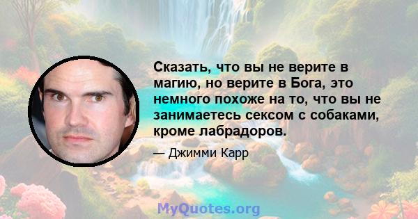 Сказать, что вы не верите в магию, но верите в Бога, это немного похоже на то, что вы не занимаетесь сексом с собаками, кроме лабрадоров.