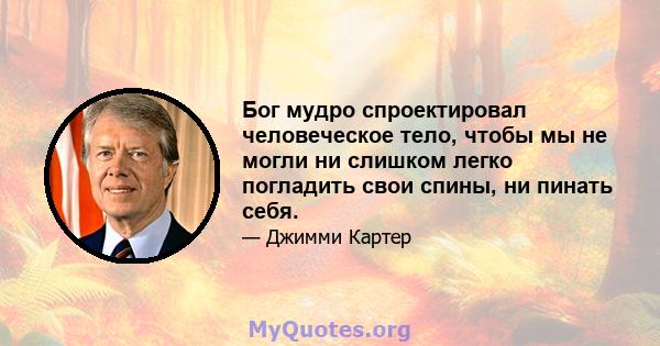 Бог мудро спроектировал человеческое тело, чтобы мы не могли ни слишком легко погладить свои спины, ни пинать себя.