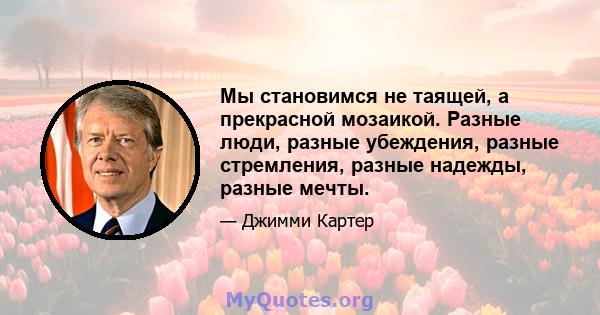 Мы становимся не таящей, а прекрасной мозаикой. Разные люди, разные убеждения, разные стремления, разные надежды, разные мечты.