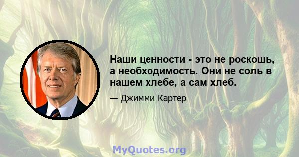 Наши ценности - это не роскошь, а необходимость. Они не соль в нашем хлебе, а сам хлеб.