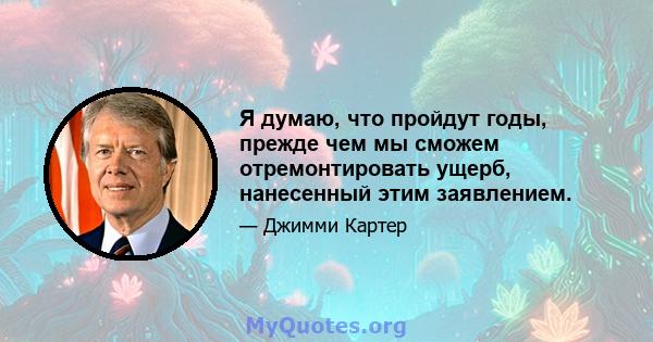 Я думаю, что пройдут годы, прежде чем мы сможем отремонтировать ущерб, нанесенный этим заявлением.