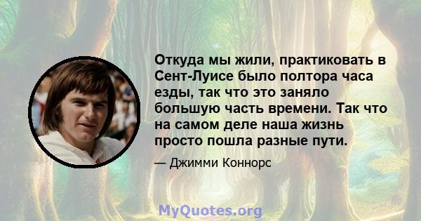 Откуда мы жили, практиковать в Сент-Луисе было полтора часа езды, так что это заняло большую часть времени. Так что на самом деле наша жизнь просто пошла разные пути.