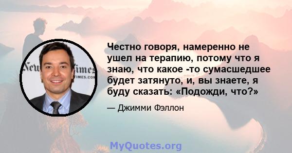 Честно говоря, намеренно не ушел на терапию, потому что я знаю, что какое -то сумасшедшее будет затянуто, и, вы знаете, я буду сказать: «Подожди, что?»