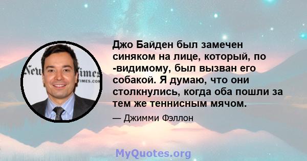 Джо Байден был замечен синяком на лице, который, по -видимому, был вызван его собакой. Я думаю, что они столкнулись, когда оба пошли за тем же теннисным мячом.