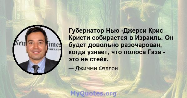 Губернатор Нью -Джерси Крис Кристи собирается в Израиль. Он будет довольно разочарован, когда узнает, что полоса Газа - это не стейк.