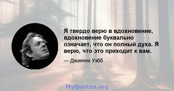 Я твердо верю в вдохновение, вдохновение буквально означает, что он полный духа. Я верю, что это приходит к вам.