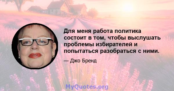 Для меня работа политика состоит в том, чтобы выслушать проблемы избирателей и попытаться разобраться с ними.