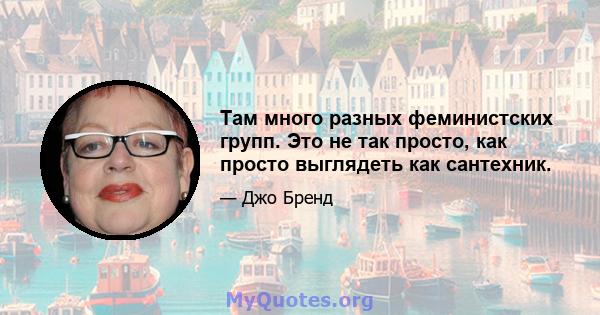 Там много разных феминистских групп. Это не так просто, как просто выглядеть как сантехник.